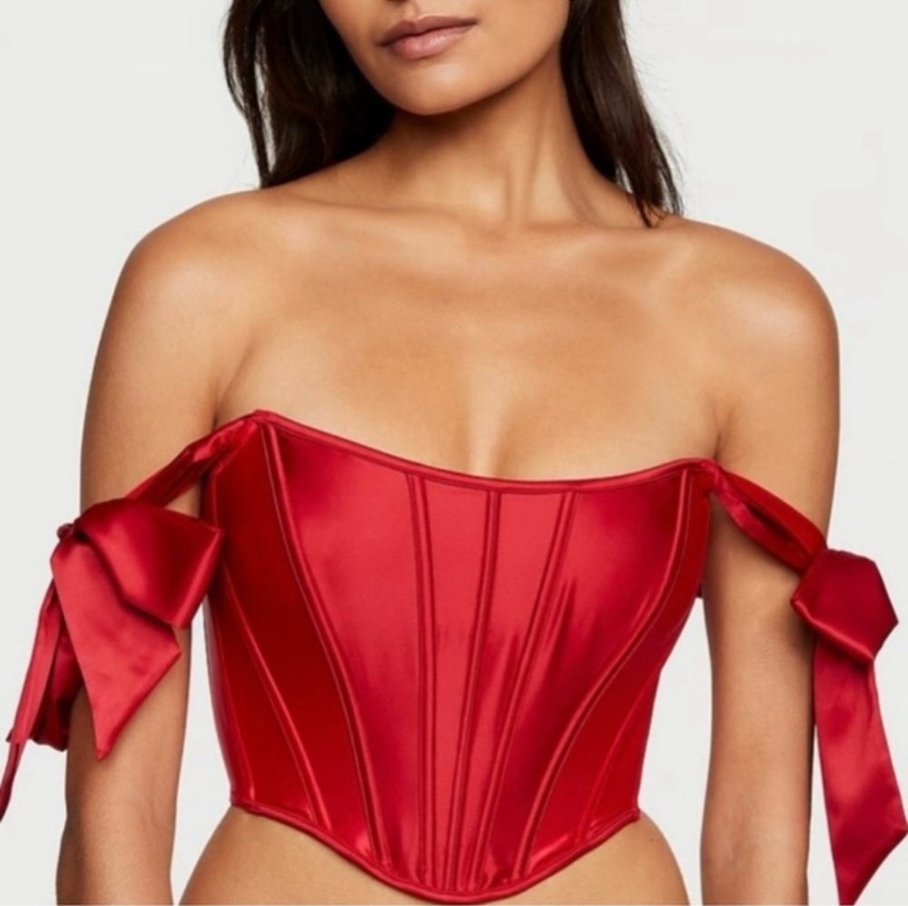 New!Victoria's Secret Red Satin Off-Shoulder Corset Top